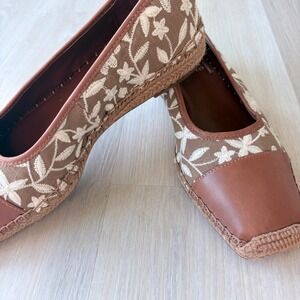 Vince Camuto Womens Embroidered Floral Espadrille Flats Tan Leather Square 8.5
